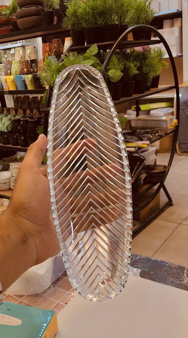 طبق تقديم زجاج كريستال بيضاوي