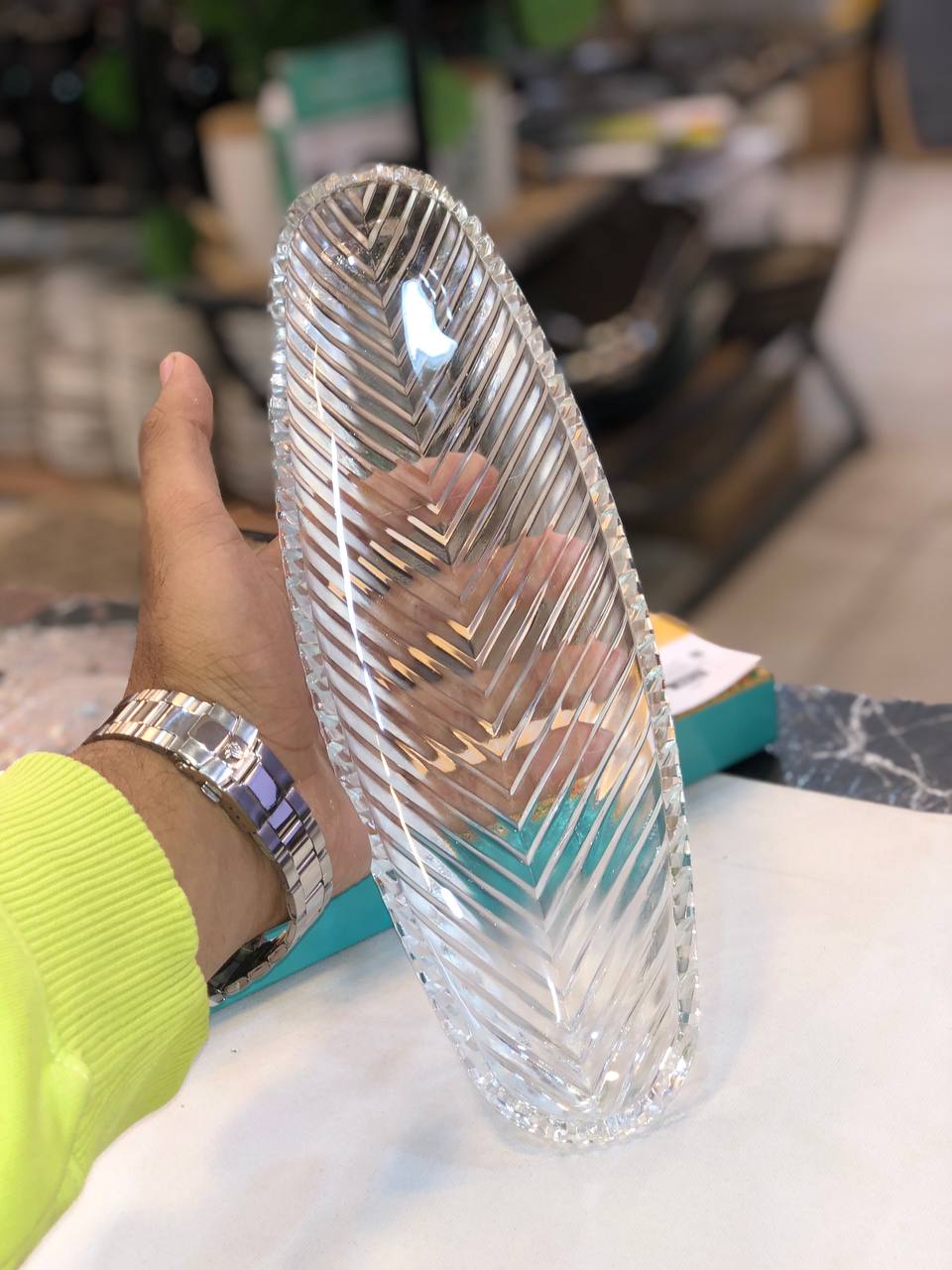 طبق تقديم زجاج كريستال بيضاوي